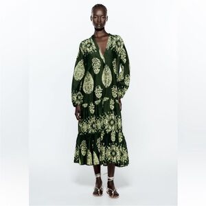 Zara Dark Green Long Sleeve Dress Size XS